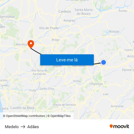 Medelo to Adães map