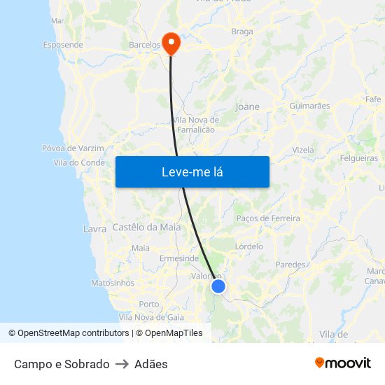 Campo e Sobrado to Adães map