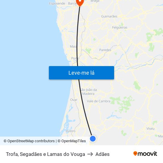 Trofa, Segadães e Lamas do Vouga to Adães map