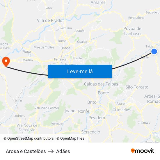 Arosa e Castelões to Adães map