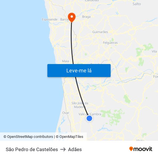 São Pedro de Castelões to Adães map