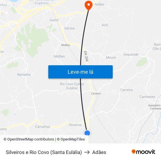 Silveiros e Rio Covo (Santa Eulália) to Adães map