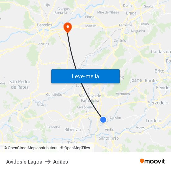 Avidos e Lagoa to Adães map