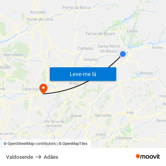 Valdosende to Adães map