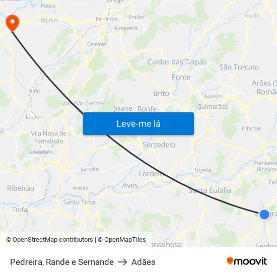 Pedreira, Rande e Sernande to Adães map