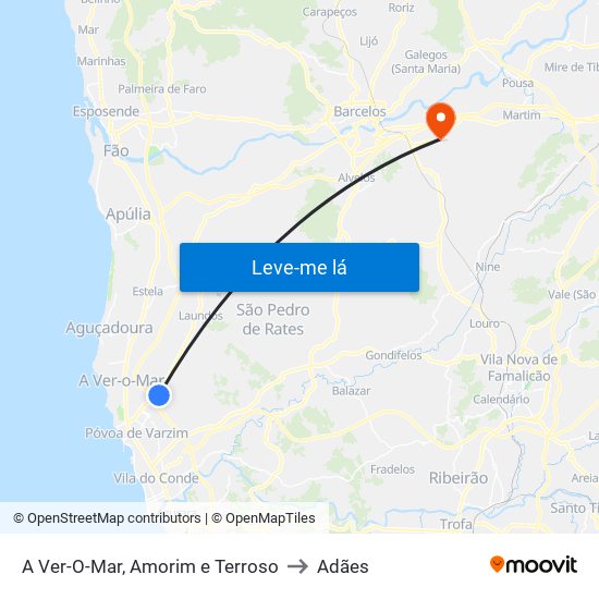 A Ver-O-Mar, Amorim e Terroso to Adães map