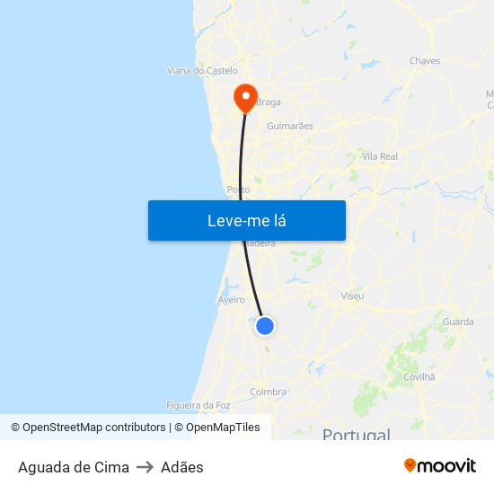 Aguada de Cima to Adães map