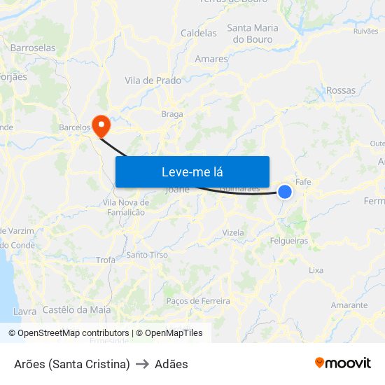 Arões (Santa Cristina) to Adães map