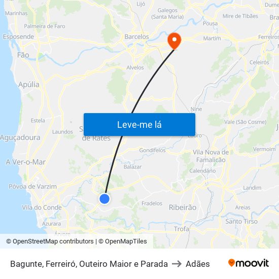 Bagunte, Ferreiró, Outeiro Maior e Parada to Adães map