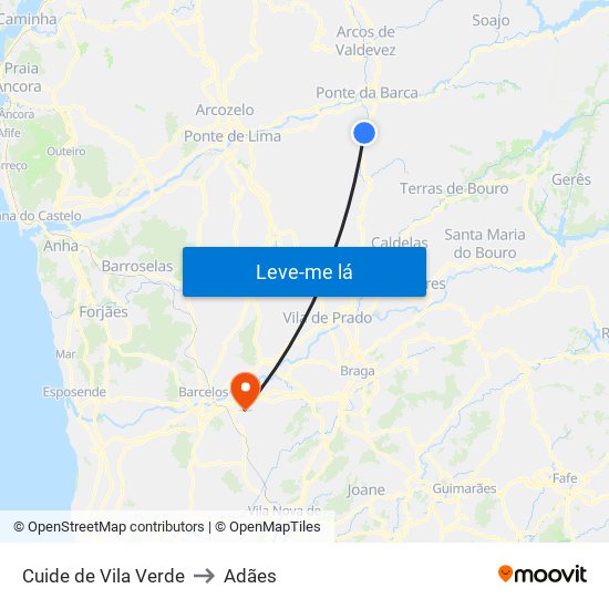 Cuide de Vila Verde to Adães map