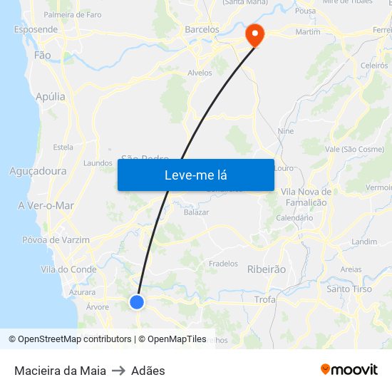 Macieira da Maia to Adães map