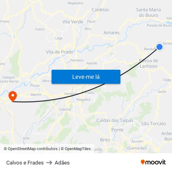 Calvos e Frades to Adães map