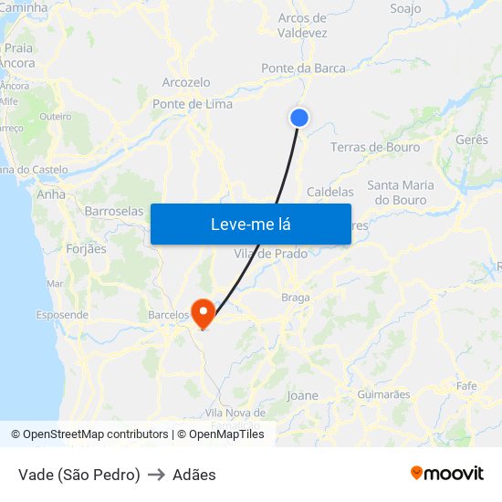 Vade (São Pedro) to Adães map