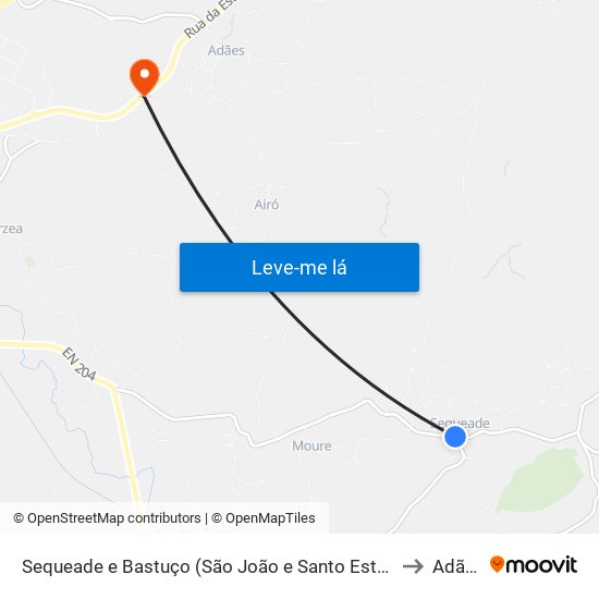 Sequeade e Bastuço (São João e Santo Estêvão) to Adães map