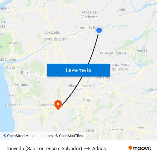 Touvedo (São Lourenço e Salvador) to Adães map