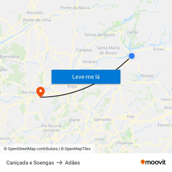 Caniçada e Soengas to Adães map