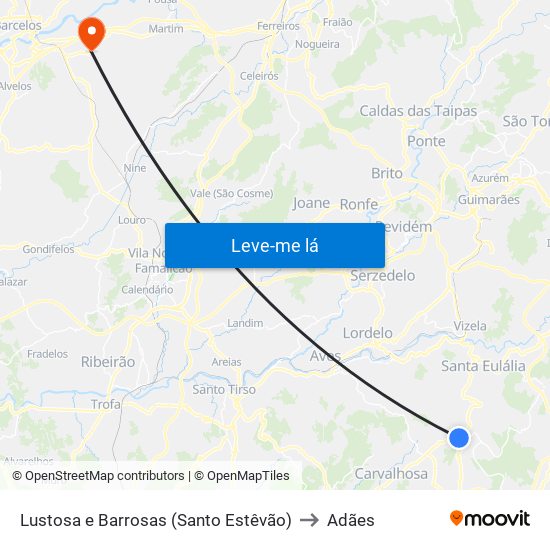 Lustosa e Barrosas (Santo Estêvão) to Adães map