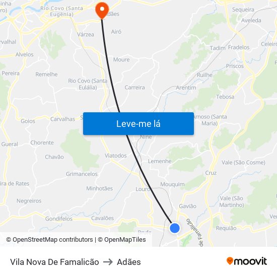 Vila Nova De Famalicão to Adães map