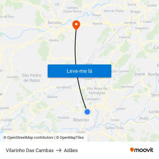 Vilarinho Das Cambas to Adães map