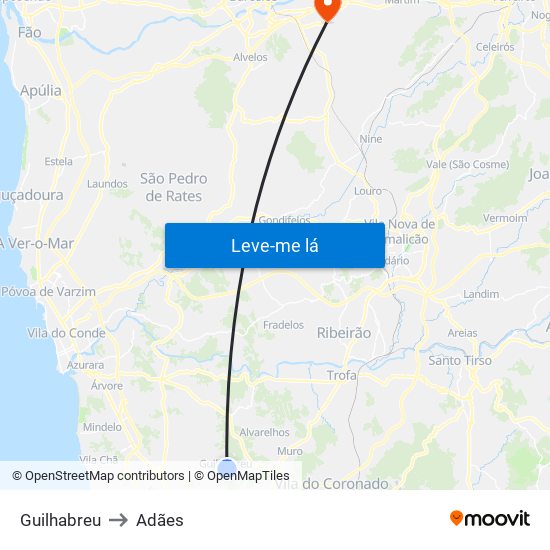 Guilhabreu to Adães map