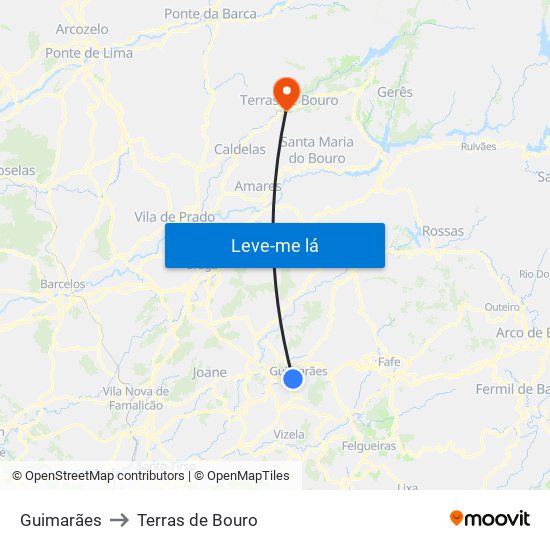 Guimarães to Terras de Bouro map