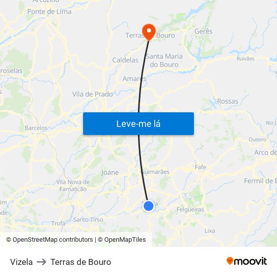 Vizela to Terras de Bouro map