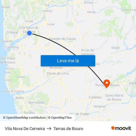 Vila Nova De Cerveira to Terras de Bouro map