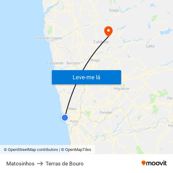 Matosinhos to Terras de Bouro map