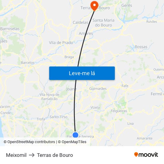 Meixomil to Terras de Bouro map