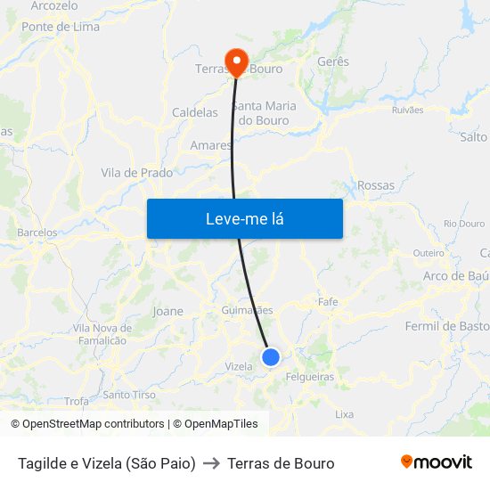 Tagilde e Vizela (São Paio) to Terras de Bouro map