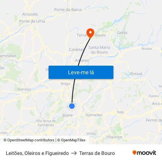 Leitões, Oleiros e Figueiredo to Terras de Bouro map