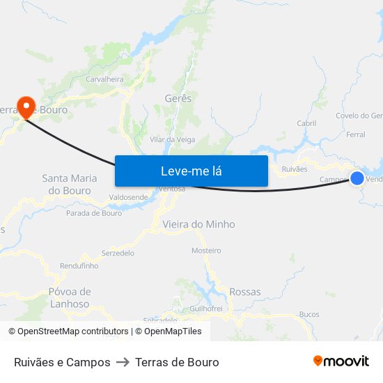 Ruivães e Campos to Terras de Bouro map