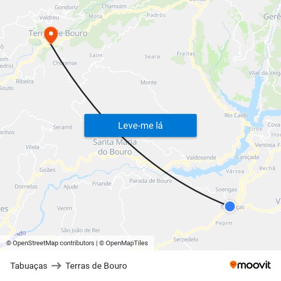 Tabuaças to Terras de Bouro map
