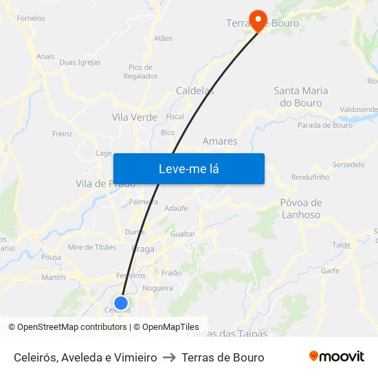 Celeirós, Aveleda e Vimieiro to Terras de Bouro map