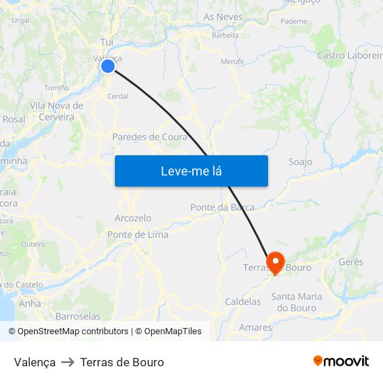 Valença to Terras de Bouro map