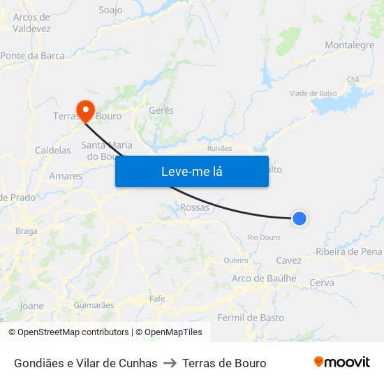 Gondiães e Vilar de Cunhas to Terras de Bouro map