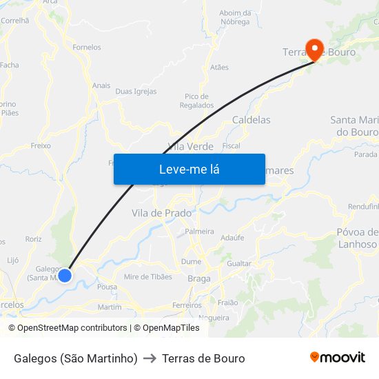 Galegos (São Martinho) to Terras de Bouro map