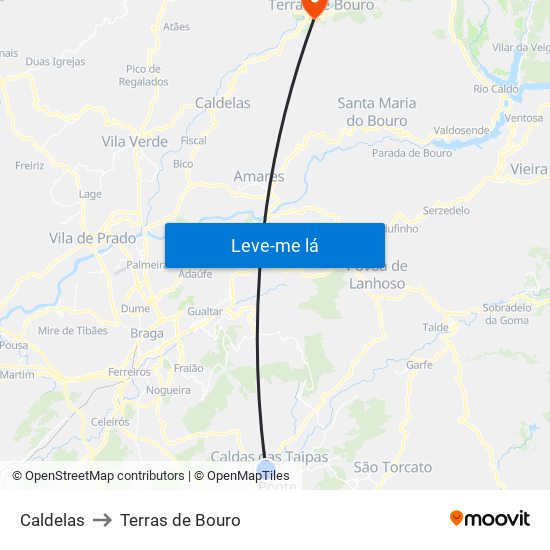 Caldelas to Terras de Bouro map