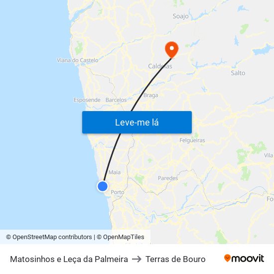 Matosinhos e Leça da Palmeira to Terras de Bouro map