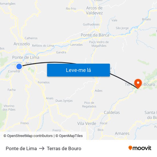Ponte de Lima to Terras de Bouro map