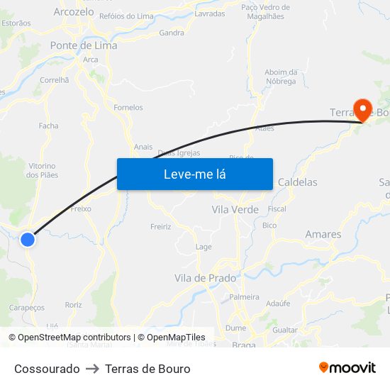 Cossourado to Terras de Bouro map