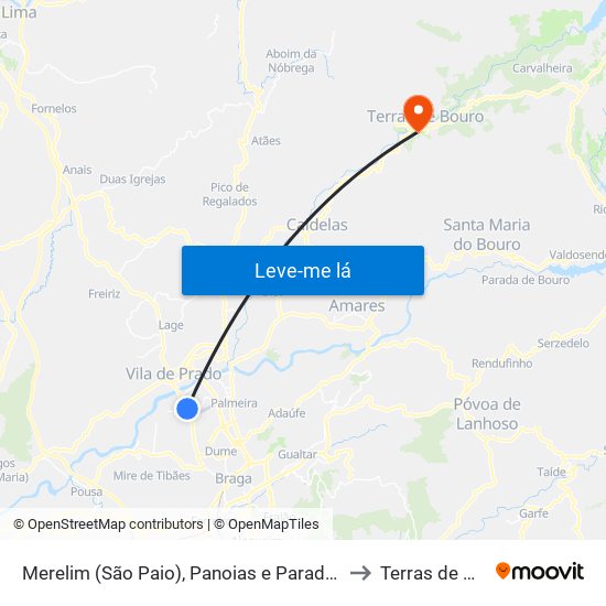 Merelim (São Paio), Panoias e Parada de Tibães to Terras de Bouro map