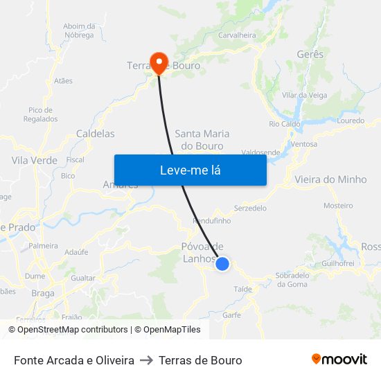 Fonte Arcada e Oliveira to Terras de Bouro map