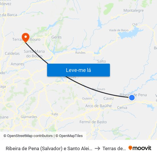 Ribeira de Pena (Salvador) e Santo Aleixo de Além-Tâmega to Terras de Bouro map