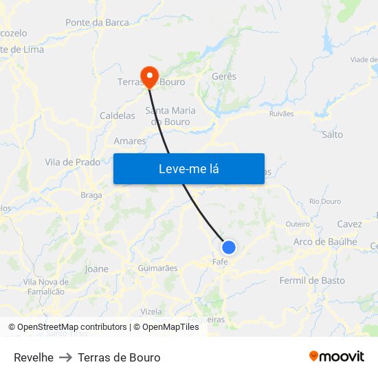 Revelhe to Terras de Bouro map