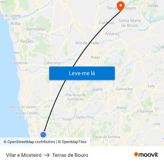 Vilar e Mosteiró to Terras de Bouro map