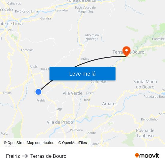 Freiriz to Terras de Bouro map