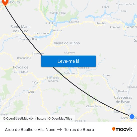 Arco de Baúlhe e Vila Nune to Terras de Bouro map