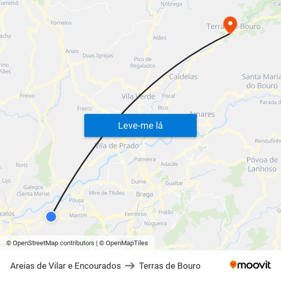 Areias de Vilar e Encourados to Terras de Bouro map