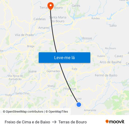 Freixo de Cima e de Baixo to Terras de Bouro map